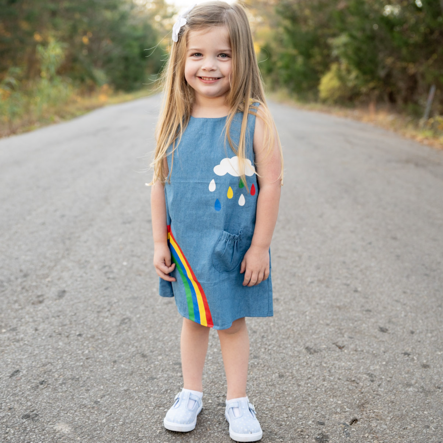 AL Limited Girls Blue Chambray Rainbow Overall Dress